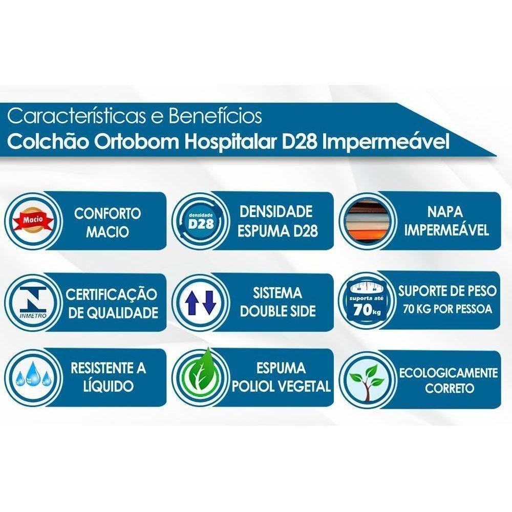 Colchão Solteiro Hospitalar Impermeável Espuma Napa Azul (88x188x12) - Ortobom - 2