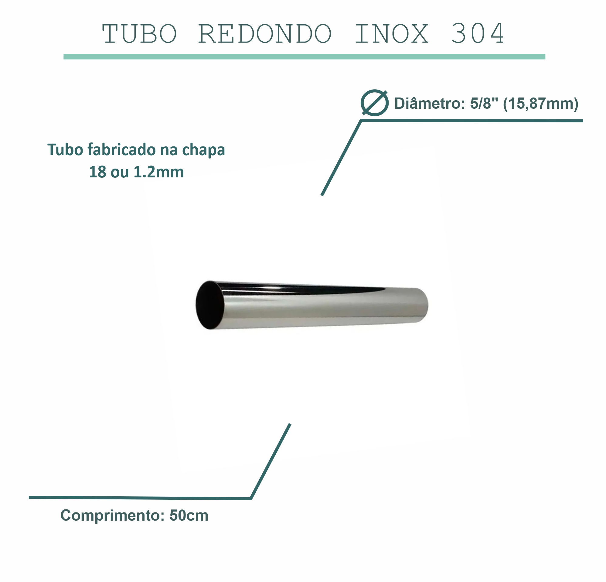 Tubo inox redondo 15,8mm 5/8" (tam: 1m) 304 excelente qualidade TUBO 5/8 POLEGADAS TUBO INOX 5/8 - 2