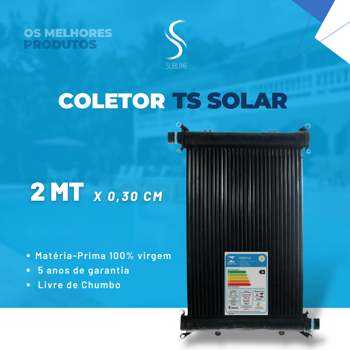 Kit Aquecedor Solar Piscinas - 45 Placas Coletoras 2 metros - Marca Ts Solar - Piscinas de 27m² / 37 - 2