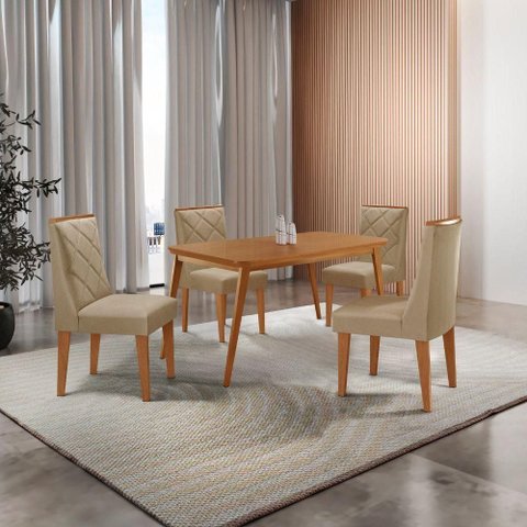 Mesa de Jantar Copper 120cm Tampo Mdf 4 Cadeiras Moderna Turim 07/naturalle/naturalle