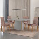 Ver imagem 1 de Mesa de Jantar Diane 120cm Tampo Mdf Vidro com 4 Cadeiras Lisboa Moderna Mobília