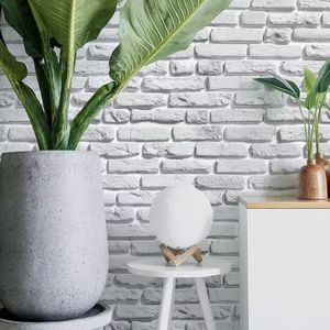 Papel de Parede Tijolinho 3D Decorativo Autocolante  Lavável Branco Realista