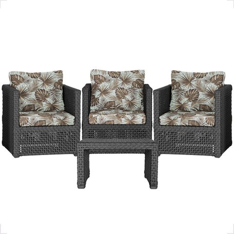 Mesa Centro e 3 Poltronas Madri Corda Náutica Estofado 6 Trama Original