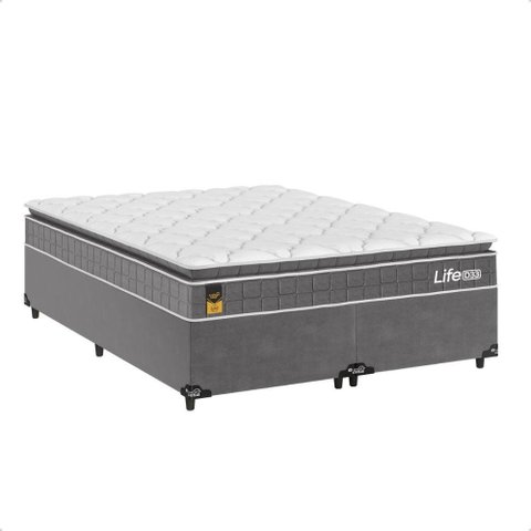 Cama Box Casal Bipartido + Colchão Life D33 Pillow Top 56x138x188cm- Cinza - e-Shop Casa