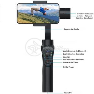Estabilizador de Mão Eletrônico Portátil 3 Eixos Bluetooth