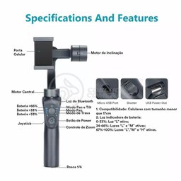 Estabilizador de Mão Eletrônico Portátil 3 Eixos Bluetooth - 5