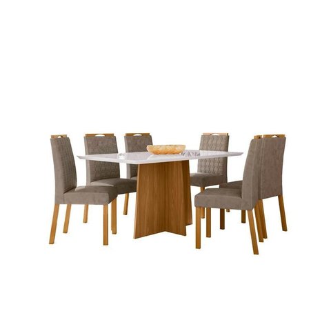 Conjunto Sala de Jantar Mesa Anitta 160x90 com 6 Cadeiras Mariah Ype/off White/suede Marrom - Nc