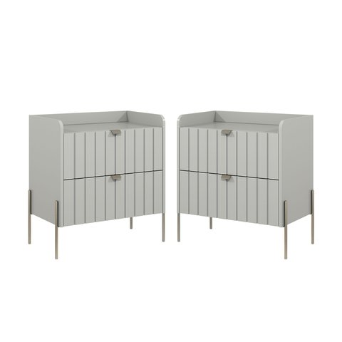 Kit 2 Mesas de Cabeceira Venus 60cm com Base Champagne:offwhite