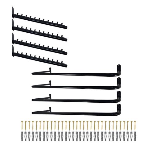 Kit 4 Araras Estilo Moderno Aço Resistente + 4 Cabideiros Rt Inclinados Fixos de Parede Loja Closet