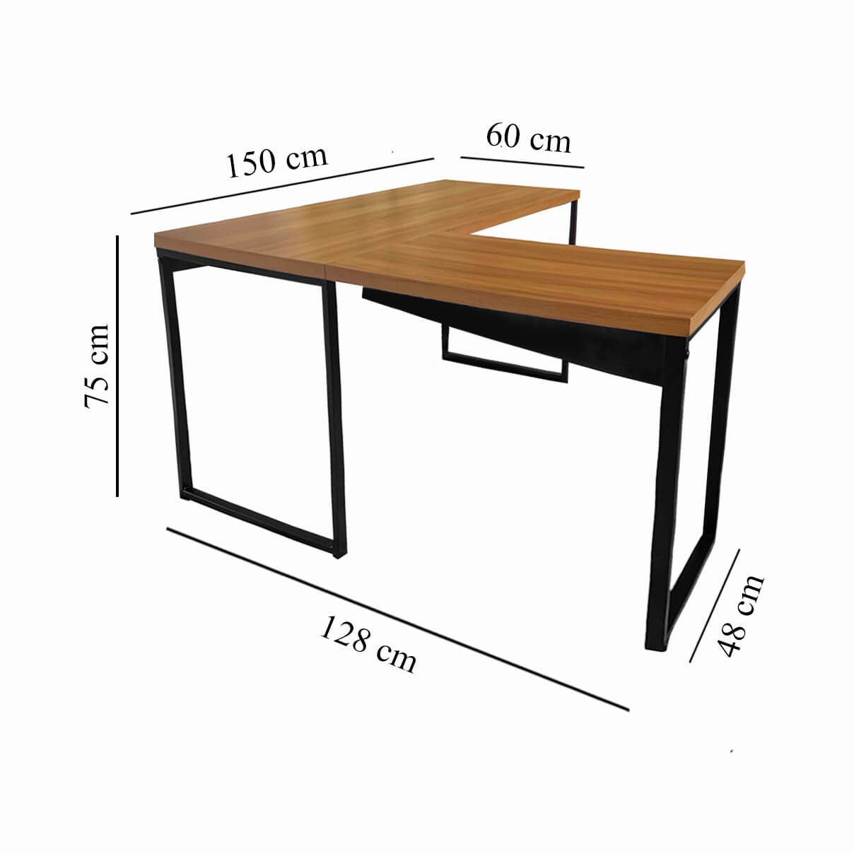 Estação de Trabalho Mesa Escrivaninha em L 150x128 Nogal/preto Realme Mesa para Escritório Estilo em - 4