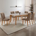 Ver imagem 1 de Conjunto Mesa de Jantar 180cm com 6 Cadeiras Estofadas Multimóveis Crrft-CON046 Madeirado/Off White