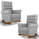 Ver imagem 1 de Kit 02 Poltronas de Amamentação Base Madeira Balanço Brenda G05 Veludo Cinza - Mpozenato