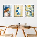 Ver imagem 1 de Kit 3 Quadros Cozinha Italiana La Dolce Vita - Cachorrinho 45x34cm - com Vidro:moldura Preta