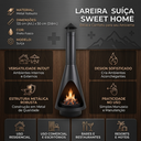 Ver imagem 4 de Lareira Suíça Externa a Lenha Metal Preto 135 cm com Chaminé e Grelha para Jardim