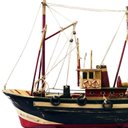 Ver imagem 2 de Miniatura Barco Pesqueiro Médio Preto e Bordô em Madeira - 30x2