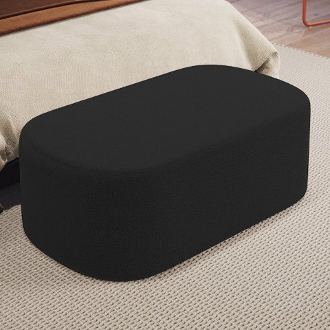 Puff Decorativo Orgânico para Living Quarto 100cm Doha W01 Bouclê Preto - Lyam Decor