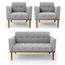 Ver imagem 2 de Conjunto 2 Poltronas e 1 Namoradeira Decorativa Karen Pés Fixo em Madeira Castanho Suede Cinza G19 -