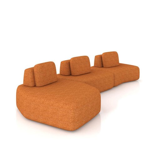 Sofá 3 Lugares Orgânico com Chaise e 2 Módulos Berlim Bouclê Caramelo K01 - D’Rossi