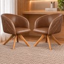 Ver imagem 1 de Kit 2 Poltronas Giratória Corino Premium Base Madeira Maciça Maya
