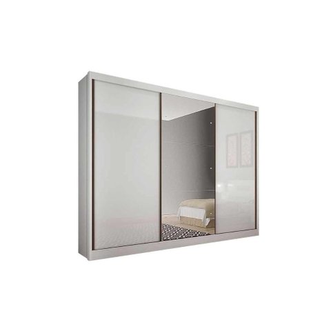 Guarda Roupa Casal 3 Portas de Correr e 8 Gavetas C- Espelho Natus Plus Branco - Novo Horizonte