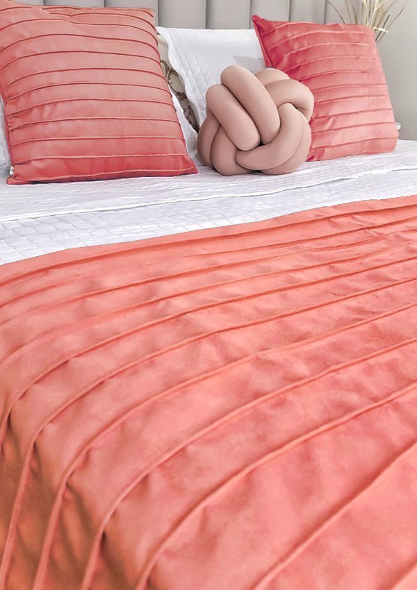 Peseira Drapeada Line Dupla Face em Veludo Cama Casal Cor:rosa Coral - 1