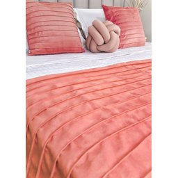 Peseira Drapeada Line Dupla Face em Veludo Cama Casal Cor:rosa Coral - 1
