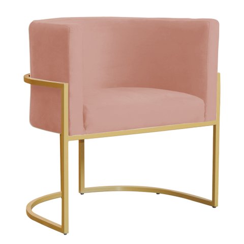 Poltrona Decorativa Sala de Estar Luana Base Gold Veludo Rosa - Montanaris Decor Md Montanaris Decor