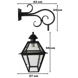 Lampião De Rua Rustico Artesanal Fachada Mineira Decorativo Libertas Rosas Artesanato Preto - 3