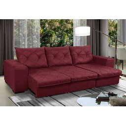 Sofá Retrátil e Reclinável 2,30m 3 Lugares Molas Helicoidais Suede Bali Vinho - 1