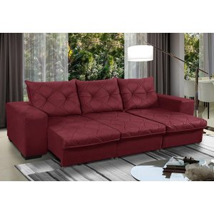 Sofá Retrátil e Reclinável 2,30m 3 Lugares Molas Helicoidais Suede Bali Vinho