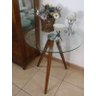 Mesinha Canto Tripe Vidro Pe Madeira Sala Sofá Decor 3013 G - 1