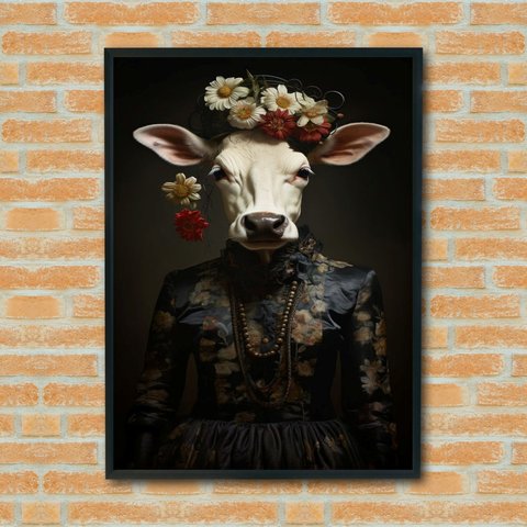 Quadro Decorativo Vaca Elegante - 70x50cm:moldura Preta