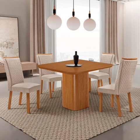 Mesa de Jantar Eloise 90cm Tampo MDF Laminado Canto Copo com 4 Cadeiras Lisa