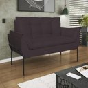 Ver imagem 2 de Kit 02 Poltronas + Namoradeira Pé Metal Preto Recepção Sala Cinza
