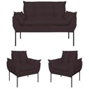 Ver imagem 1 de Kit 02 Poltronas + Namoradeira Pé Metal Preto Recepção Sala Cinza