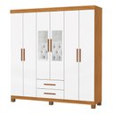 Ver imagem 3 de Guarda-roupa Solteiro Regalle 6 Portas 2 Gavetas com Pés e Espelho Cinamomo/branco - Pnr Móveis