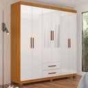 Ver imagem 1 de Guarda-roupa Solteiro Regalle 6 Portas 2 Gavetas com Pés e Espelho Cinamomo/branco - Pnr Móveis