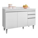 Ver imagem 1 de Balcão de Cozinha 120 Cm 3 Portas 2 Gavetas com Tampo Melissa Branco