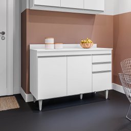 Balcão de Cozinha 120 Cm 3 Portas 2 Gavetas com Tampo Melissa Branco - 2