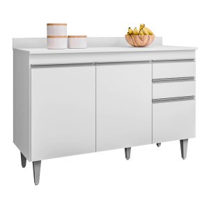 Balcão de Cozinha 120 Cm 3 Portas 2 Gavetas com Tampo Melissa Branco