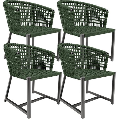 Kit 04 Cadeiras Decorativas Para Área Gourmet Cozinha Corda Náutica Belize D04 Verde - Lyam Decor