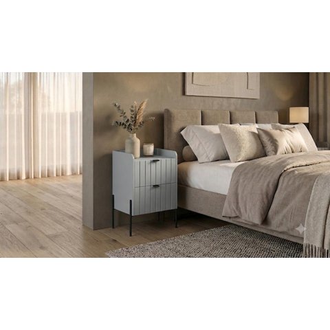 Mesinha de Cabeceira para Quarto 60cm de Altura MDF Moriah 45cm Cinza Pes Palito Preto