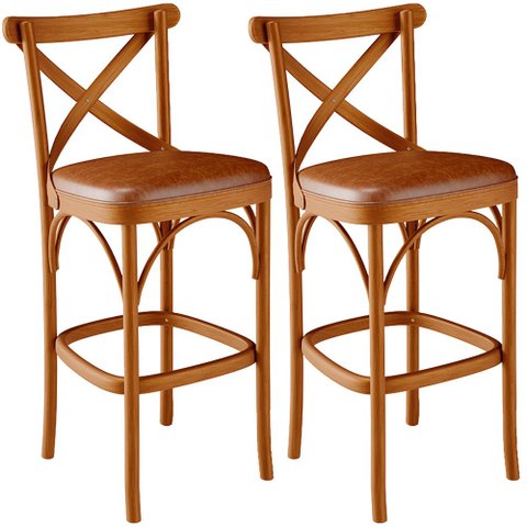 Kit 02 Banquetas Altas Cozinha Bancada Bar Sala de Jantar Estofada Ávila L02 Couríssimo Camel - Lyam
