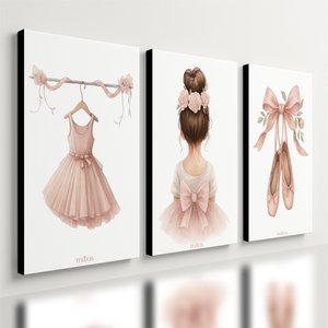 Kit 3 Quadro Decorativo Ballet Infantil Menina Quarto Moderno Qualidade Premium 28x20cm