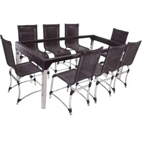 Conjunto de 8 Cadeiras e Mesa de Jantar Haiti Preto