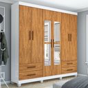 Ver imagem 1 de Guarda-roupa Casal Mondo 6 Portas 4 Gavetas com Pés e Espelho Branco/cinamomo - Pnr Móveis