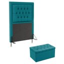 Ver imagem 1 de Kit Cabeceira Decorativa Para Cama Box Antares e Calçadeira Sagitarius 90 Cama de Solteiro Sued Azul