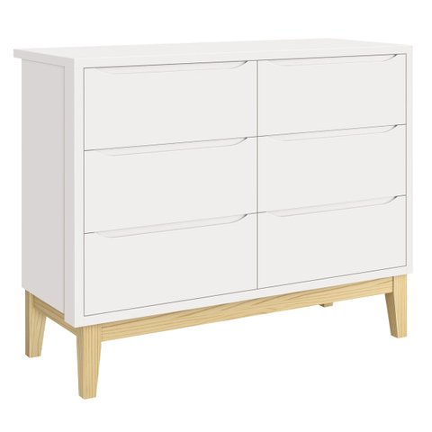 Cômoda 6 Gavetas Classic New Branco Fosco com Natural - Reller