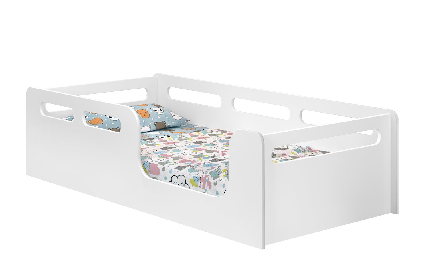 Cama Montessoriana Juvenil Branca com Proteção Lateral em Mdf - 2