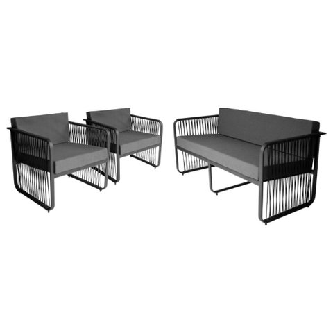 Conjunto 2 Poltronas e 1 Namoradeira para Área Externa Santiago em Alumínio e Corda Náutica Acesse m